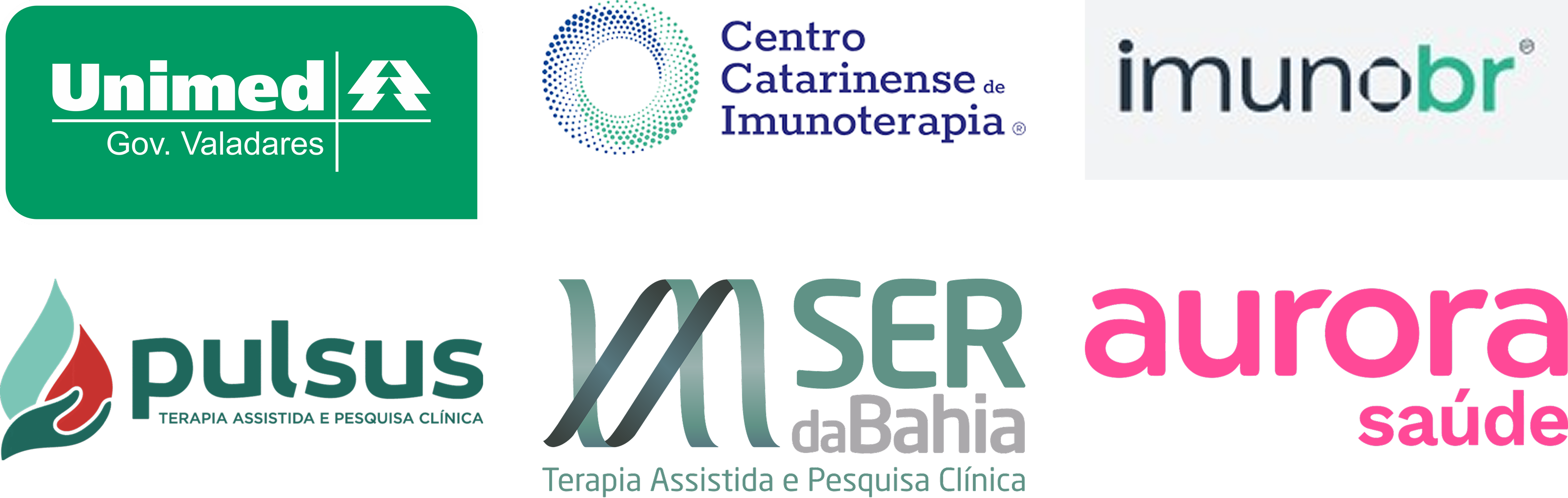 Logos dos clientes e parceiros: Unimed, imunobr, BRA, pulsus, YA SER